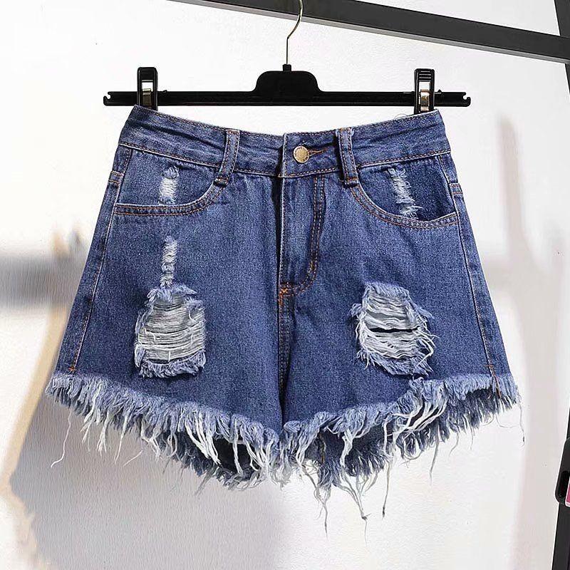 Plus Size Denim Cutoff Shorts for Women Summer High Waist Loose Ripped Wide Leg Students