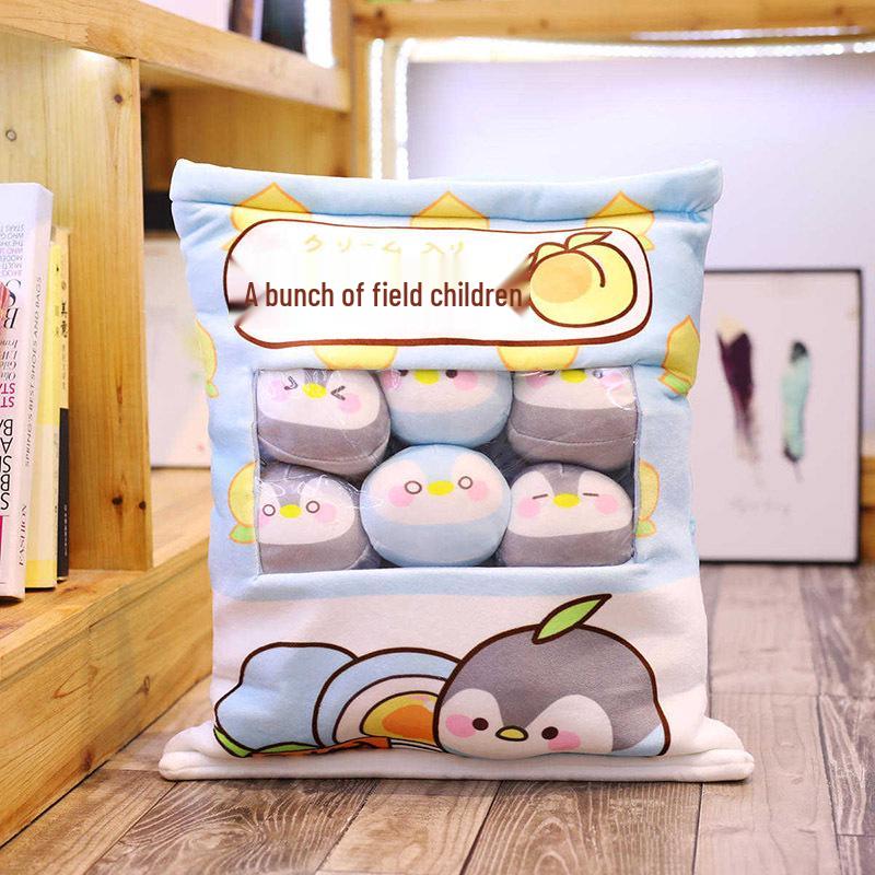 

Plush Toy Snack Bag: Penguin, Cat, Capybara Gift Pillow for Girls 48*38cm (includes 8 plush toys)