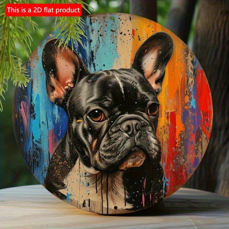 2d Flat 20*20cm, in Spring Wooden Sign, Round Wreath Decorative Sign, Mother's Day Gifts French Bulldog Theme Decoration