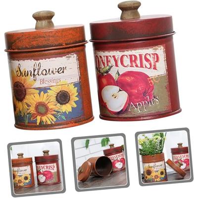 Vintage Storage with Lid Flour Container Metal Food Storage Canister Loose Leaf Tea Can Antique Canisters Kitchen Waste Container Sugar Jar