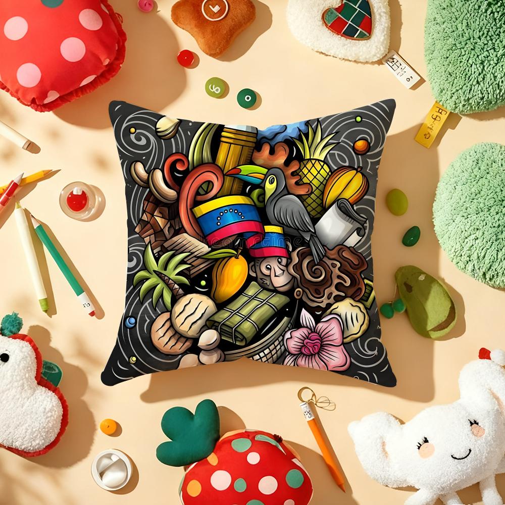 V-Venezuela Feelings Cushion Cover Plush Fabric Soft Double-Sided Printed Sofa Warm Winter Home Gift Pillow Cover