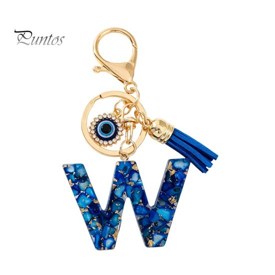 Durable Keychain Charm Blue Series Pendant, Initial Letter Key Chain with Eyes Keyring Tassel Design, A-Z Holder for Bags Backpacks Cars Accessories