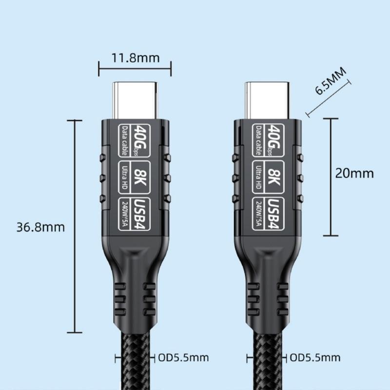 USB C Extension Cable Support 8K@60Hz Video 240W Charging 40Gbps Data Transfer Braided USB 4 Cable for Type C Devices