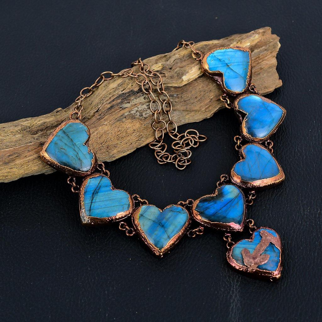 Labradorite Copper Electroformed Necklace with Adjustable Chain, Handmade Gemstone Jewelry Necklace For Memorial Day