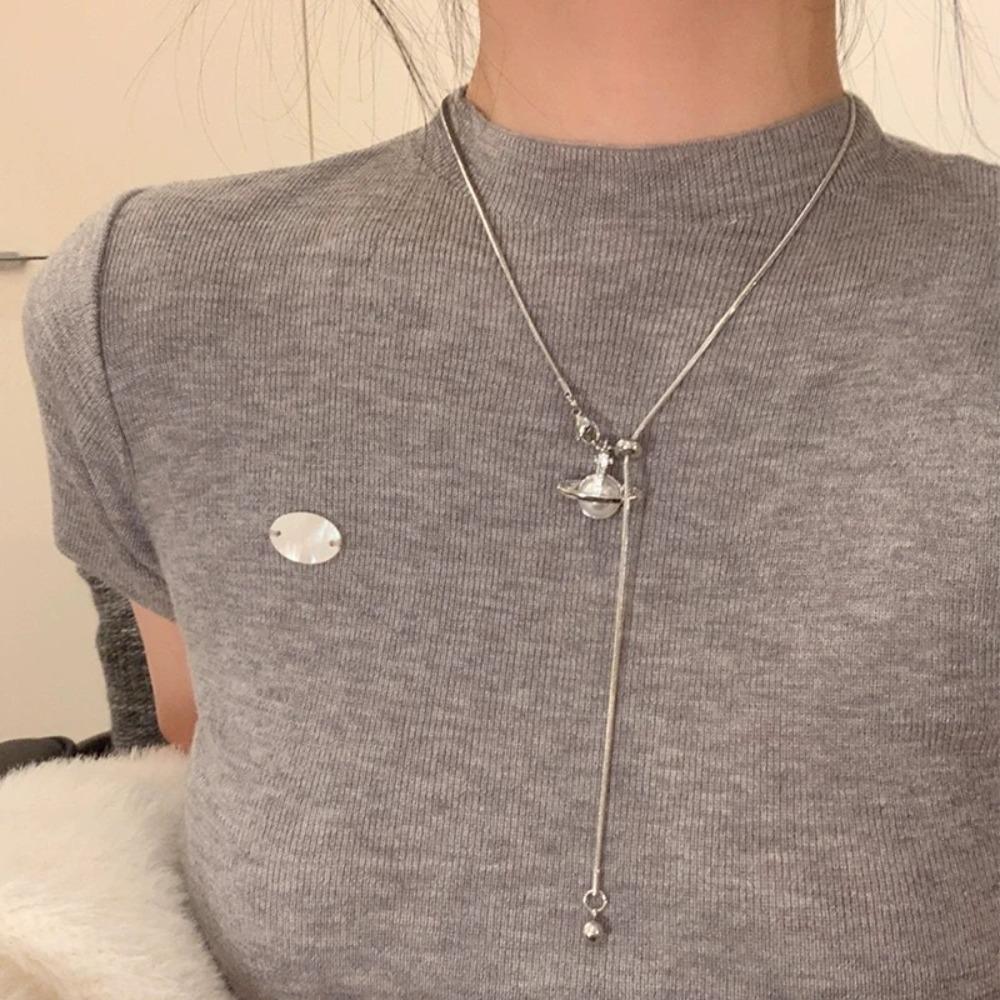 Уникальное серебряное колье-лариат с сердцем, корейская мода, регулируемая цепочка с кисточкой, минималистичное элегантное женское ювелирное украшение в подарок