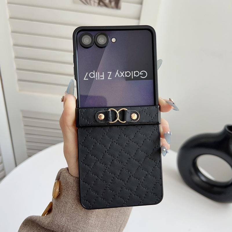 

Strap Buckle on the Center Axle and Vegan Leather Case For Samsung Z Flip 7 Flip7 FE Galaxy Z Flip 6 5 Camera protect Cover Galaxy Z Flip7