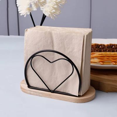 New Wood Base Iron Napkin Holder Modern Style Stable Countertop Napkin Organizer Paper Dispenser Rack Table Decoration