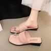 Korean Version Trendy Cover Toe Cool Slippers Women's Outer Wear Summer 2025 French Solid Color Thin New Flat Bottom Fashion with Skirt