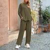 Completo Due Pezzi Moda da Donna a Vestibilità Larga, Colore Unico, Scollo Tondo Spaccato, Maniche Lunghe, Pantaloni Lunghi