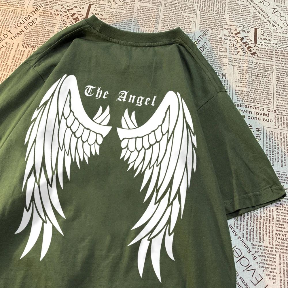 

Білі крила ангелів чоловіки жінки топи візерунок Crewneck футболка візерунок негабаритний одяг Harajuku вільна футболка пара XXL золотий