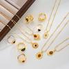 11 Pcs Vintage Brown Opal Jewelry Set for Women Maillard Gold Color Metal Geometric Pendant Necklaces and Rings Y2K Jewelry Gift