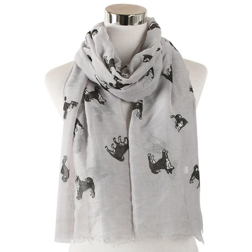 Soft Dog Print Scarf Polyester Puppy Shawl Wrap Creative Gift Animal Scarf