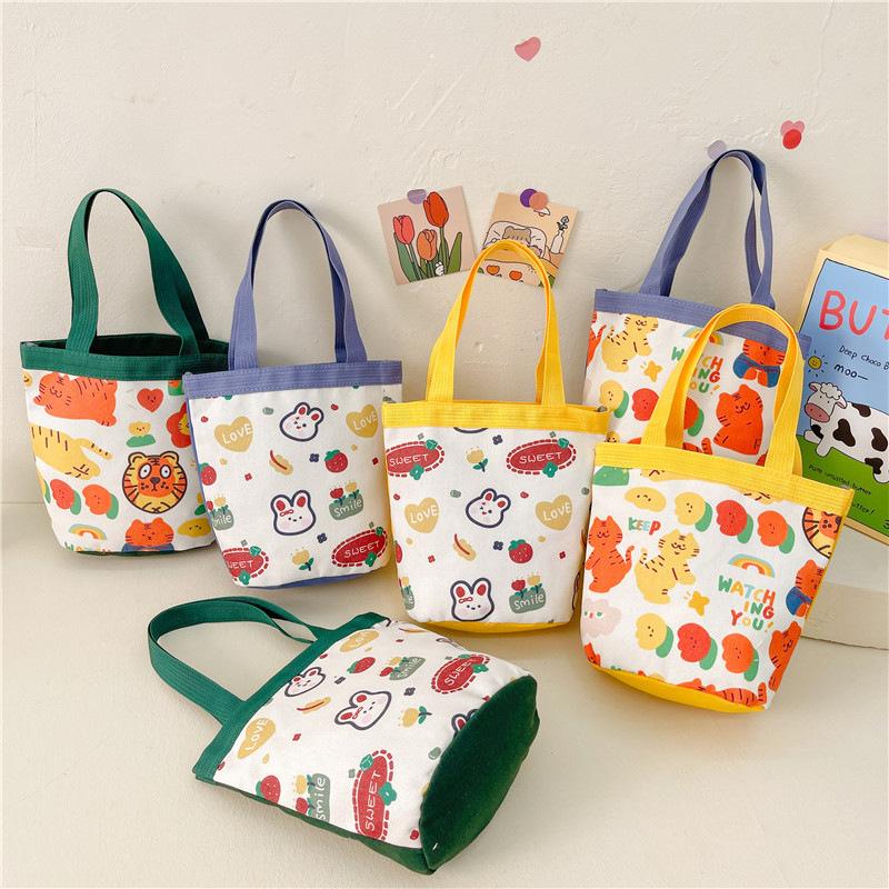 Childrens Canvas Bag With Cartoon Tiger Pattern And Single Shoulder Strap For School
