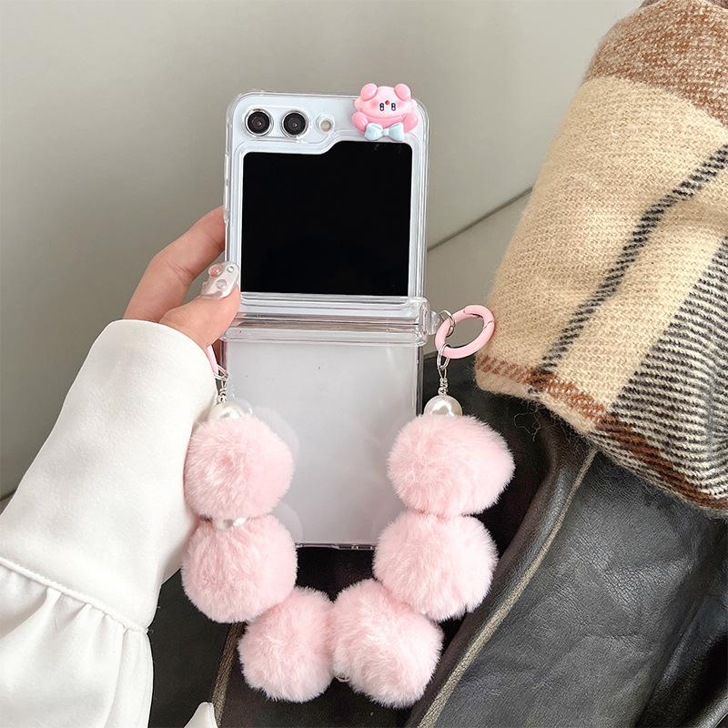 Cute Ins Plush Bracelet Girls Flip Phone Case for Samsung Zflip6 Folding Screen Findn2flip