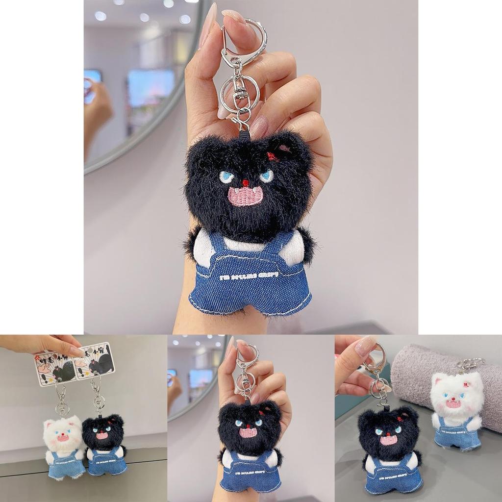 Plush Cat Keychain With Denim Overalls For Anime Collectors And Gift Lovers