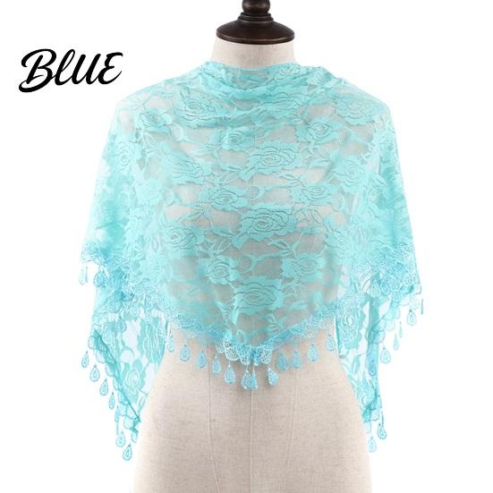 Boho Lace Scarf for Daily Use Floral Shawl with Tassels Women Elegant Sheer Wrap Wedding Head Church Evening Party Lightweight Rose Jacquard Fringed