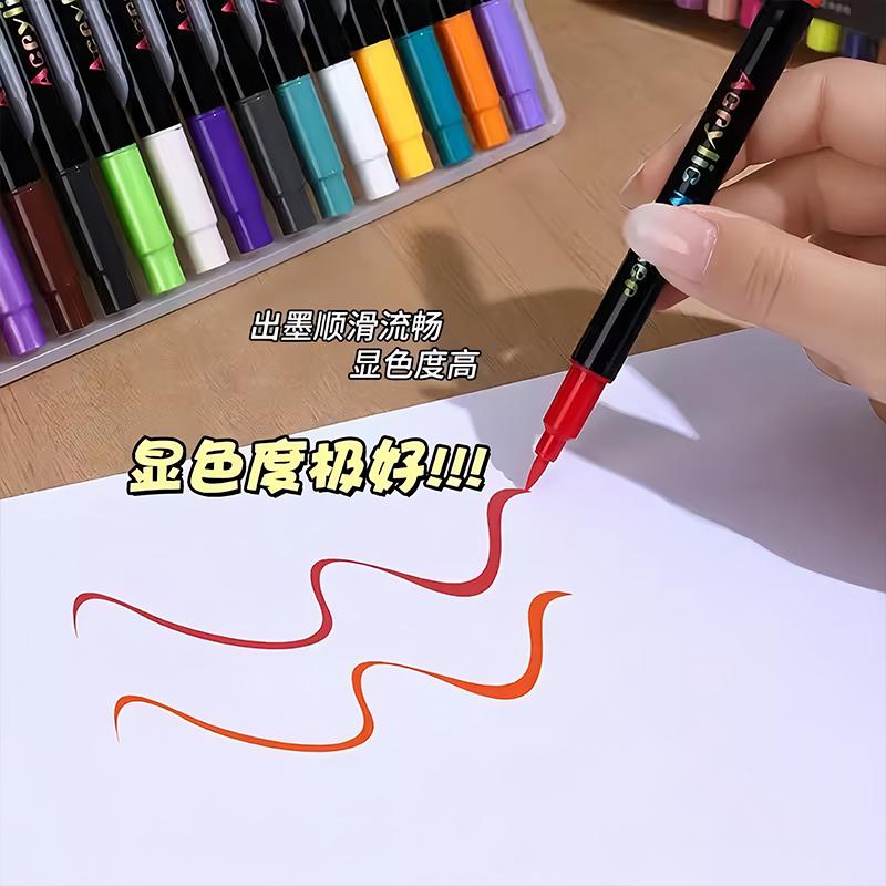 48Color Professional Art Use ual-Tip Acrylic Pens Markers,Dual-Tip Fine and Brush Tip Pens,Suitable for Stone, Wood, Calligraphy