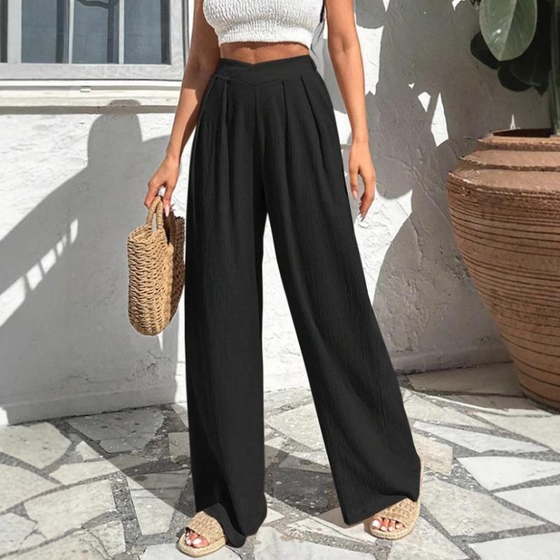 

Women s Lightweight Textured Fabric Palazzo Pants For Summer Beach And Casual Wear S чёрный