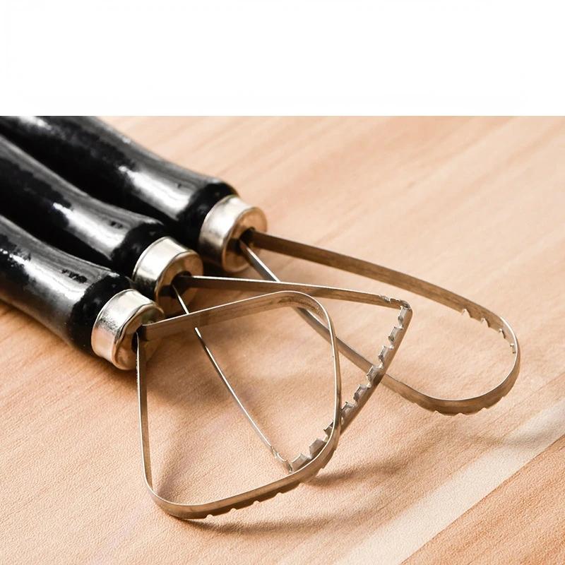 Ceramic Serrated Ring Repair Tool Three-piece Wooden Handle Stainless Steel Round Head Clay Sculpture Texture Pottery Supplies