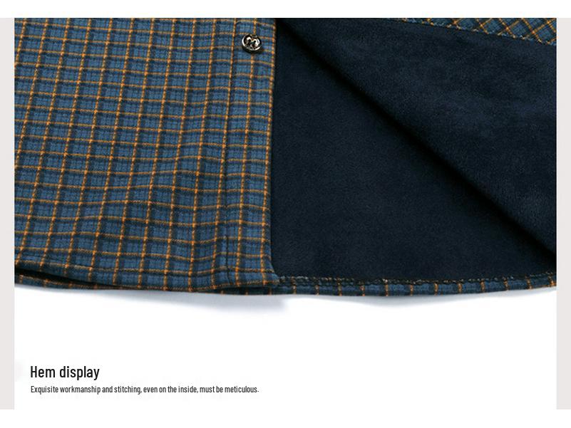 Men's Plus Velvet Plaid Long Sleeve Thick Warm Shirt Cardigan for Autumn and Winter