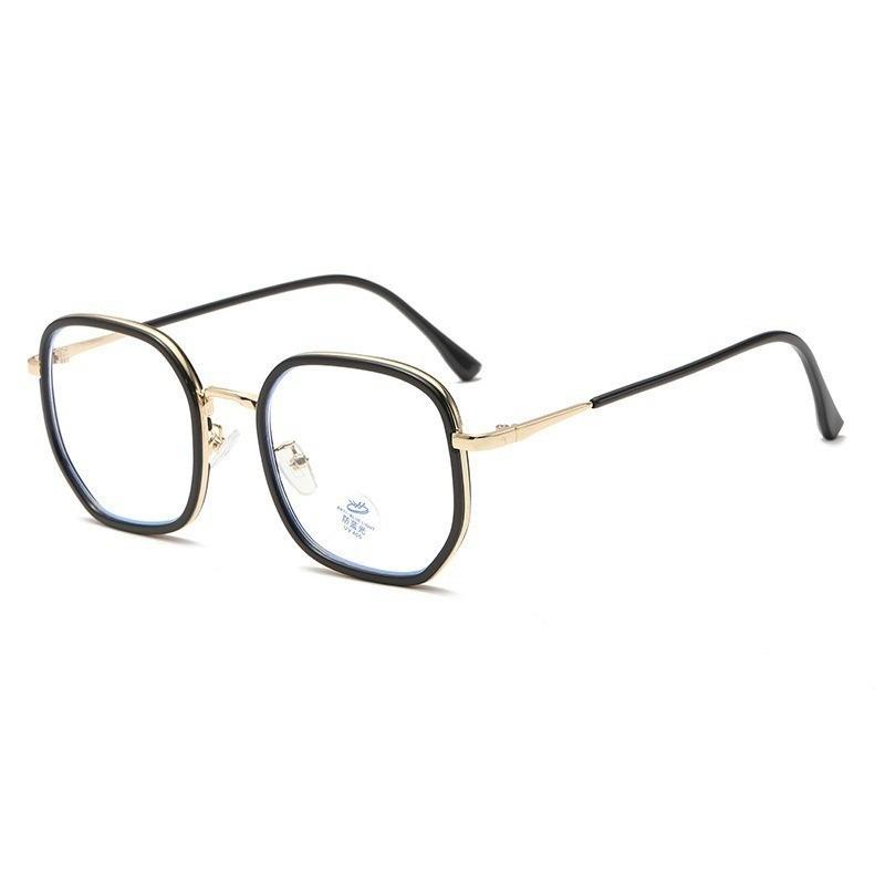 Retro Plain Face Pure Wind Gold Square Frame Glasses Men's and Women's Myopia Anti-blue Anti-radiation Flat Light Mirro