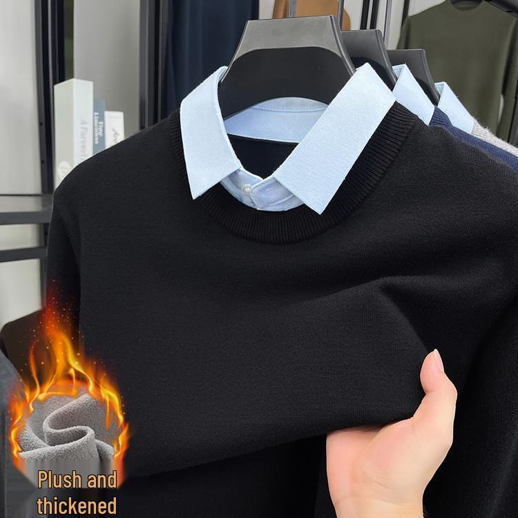 

Men s Autumn-Winter Faux Layered Velvet Knit Sweater - Casual, Warm, Fashionable. XXL