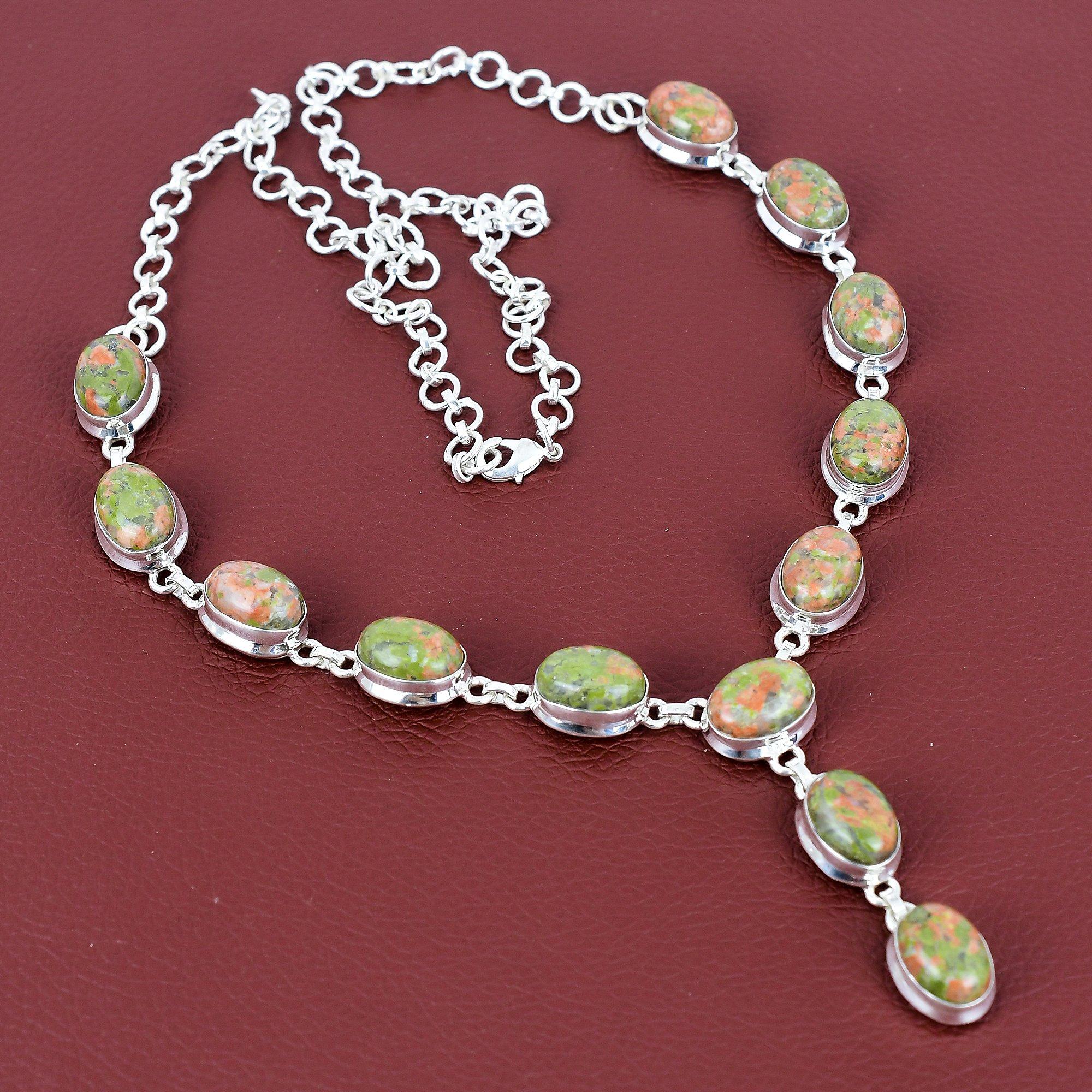 Unakite gemstone necklace 925 sterling silver necklace adjustable chain necklace handmade boho jewelry birthstone necklace engagement gifts Adjustable