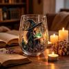 Regalo Stile Fantasy per Amici Tazza in Vetro Strega Magica, Bicchiere Trasparente Tema Retro Halloween, Vetro con Stampa Motivo Unico Decorazione Gotica di Nicchia