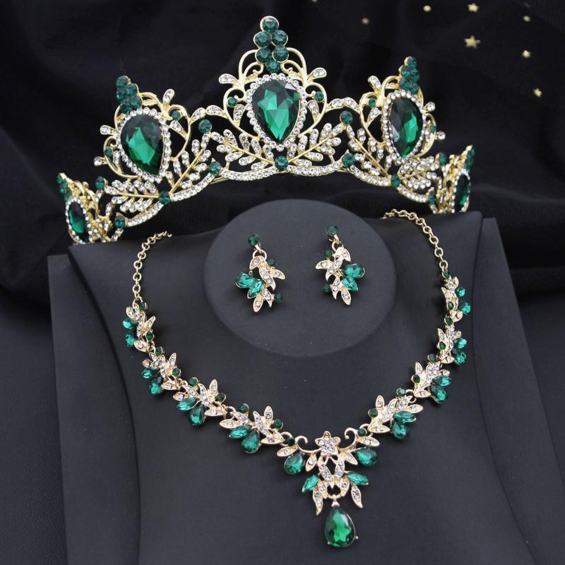 Water Drop Bridal Jewelry Sets Luxury Tiaras Crown Necklace Earrings Wedding Dress Dubai Jewelry Set Costume Accessories