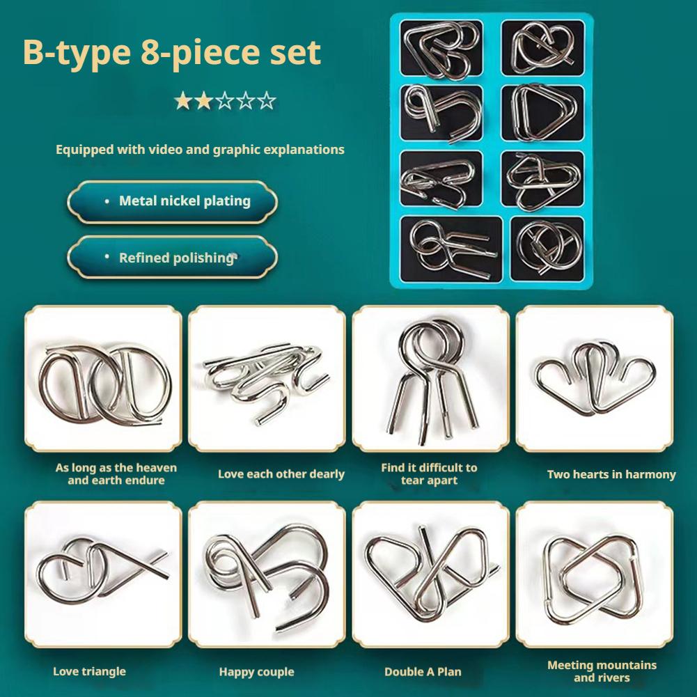 Metal Wire Puzzle Set of 8, Brain Teaser IQ Test Disentanglemen Iron Link Unlock Interlock Game Chinese Ring Magic Trick Toys