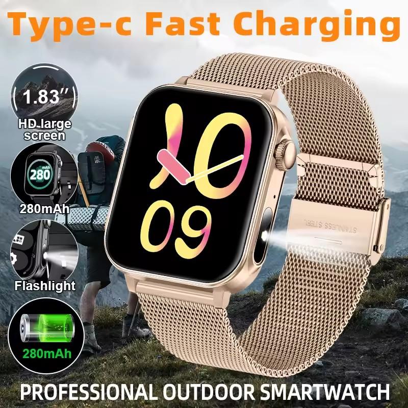 LUCKY START Type-C Fast Charging Smart Watch Men Women Health Manager Bluetooth Call LED Flashlight Waterproof Sport Fitness Smartwatch
