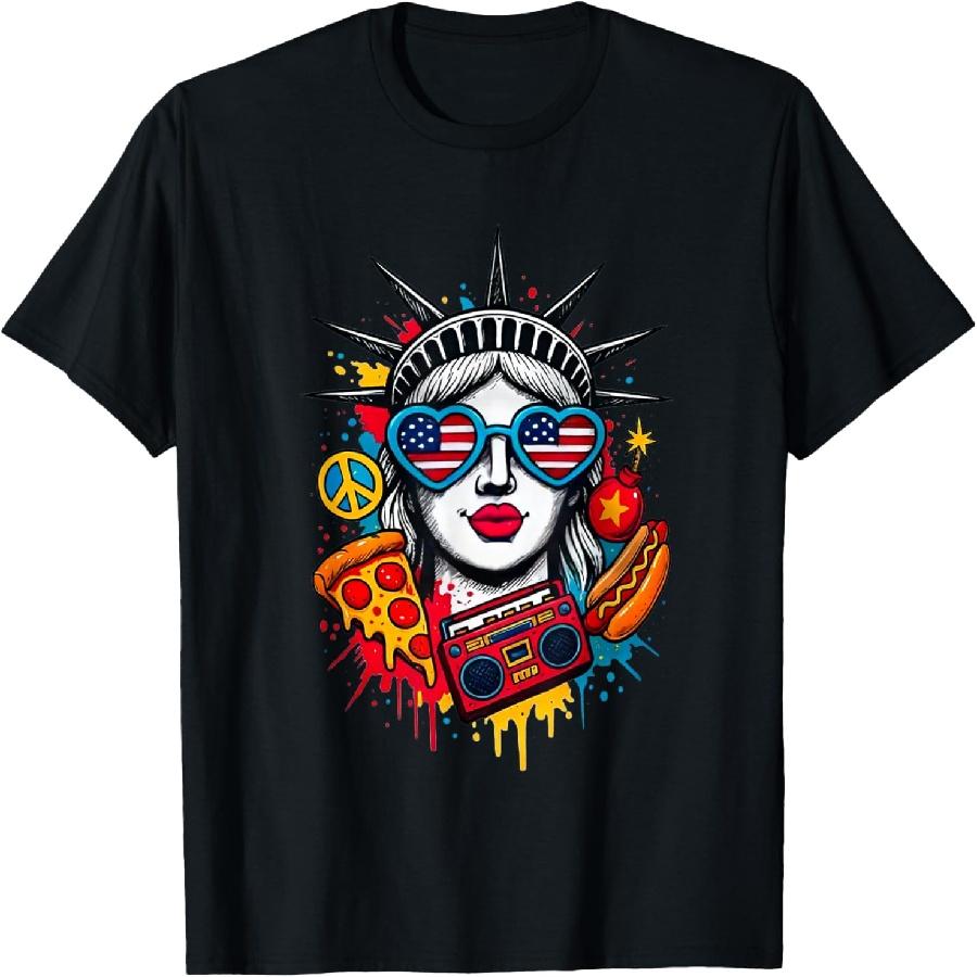 Patriotic Statue of Liberty Graffiti USA Flag 4th of July T-Shirt XXXXXL чёрный