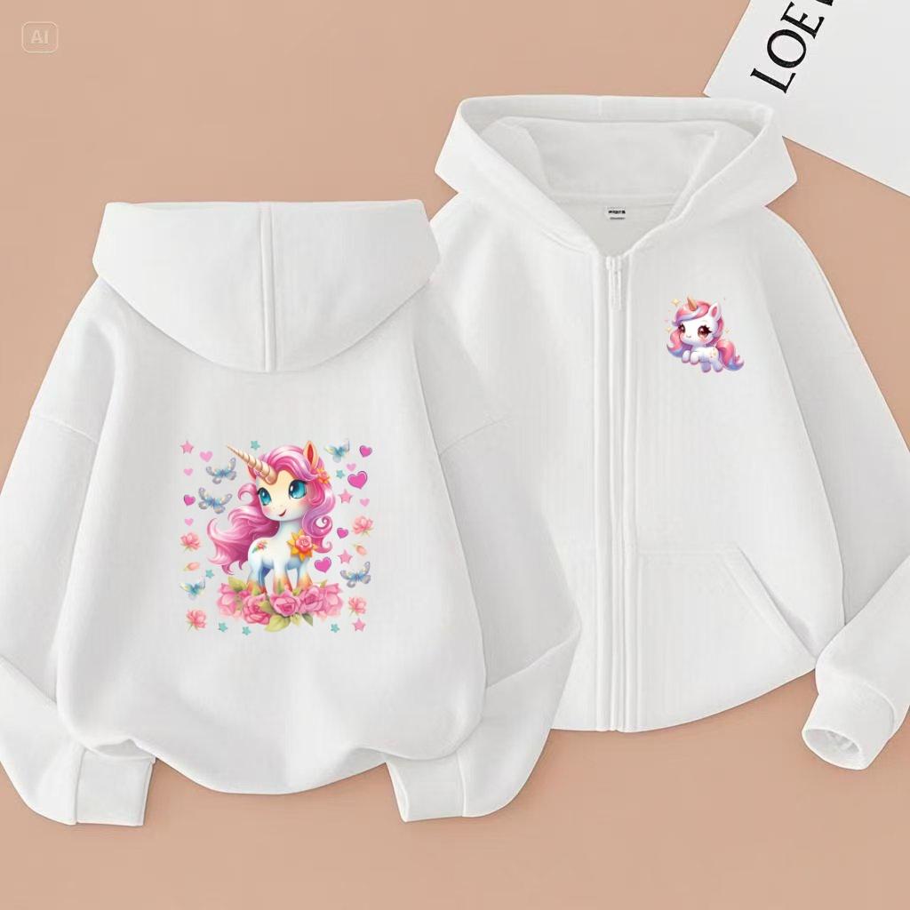 Girls Boy Leisure Sweatshirt Coat Children's Pretty Girl Pink Gift Charming Unicorn Cardigan Hoodies Kawaii Zipper Style