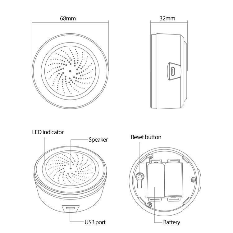 Neo Graffiti Zigbee Smart Security Alarm with Sound & Light - Dual USB/Battery Power.