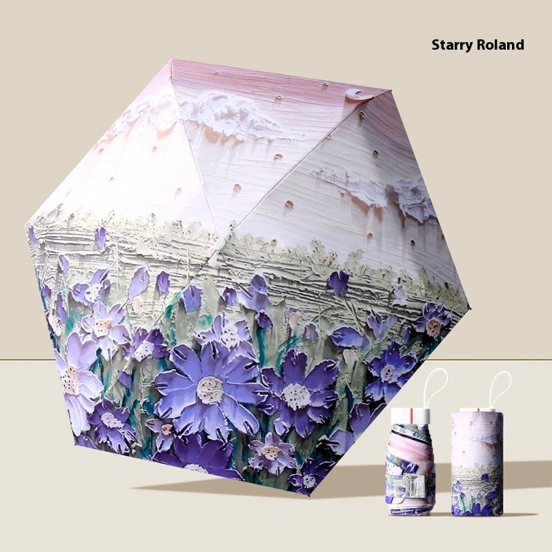 1 Piece Portable And Stylish Women's Sun Umbrella Sunscreen Parasol Outdoor Convinient Five Folding Umbrella With UV Protection