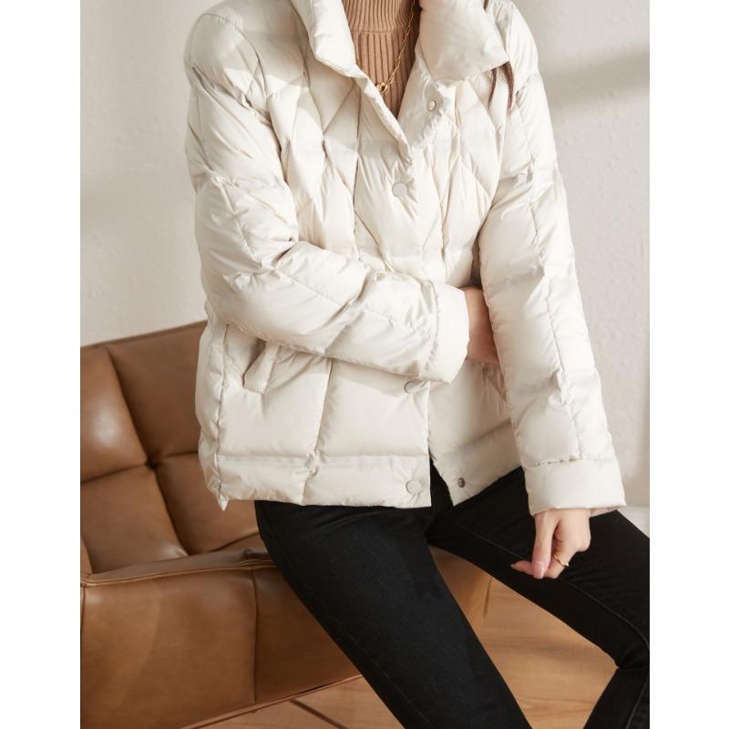 Autumn Winter Lightweight Puffer Jacket Women Long Sleeve Single Breasted Down Coat Short Parkas