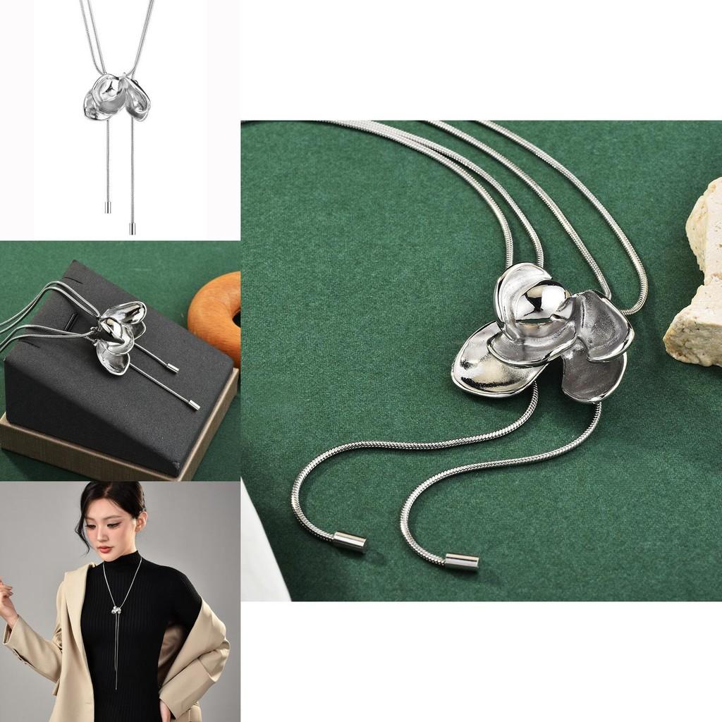 Beautiful Tulip And Camellia Inspired Women's Necklace With Sleek Snake Chain Design