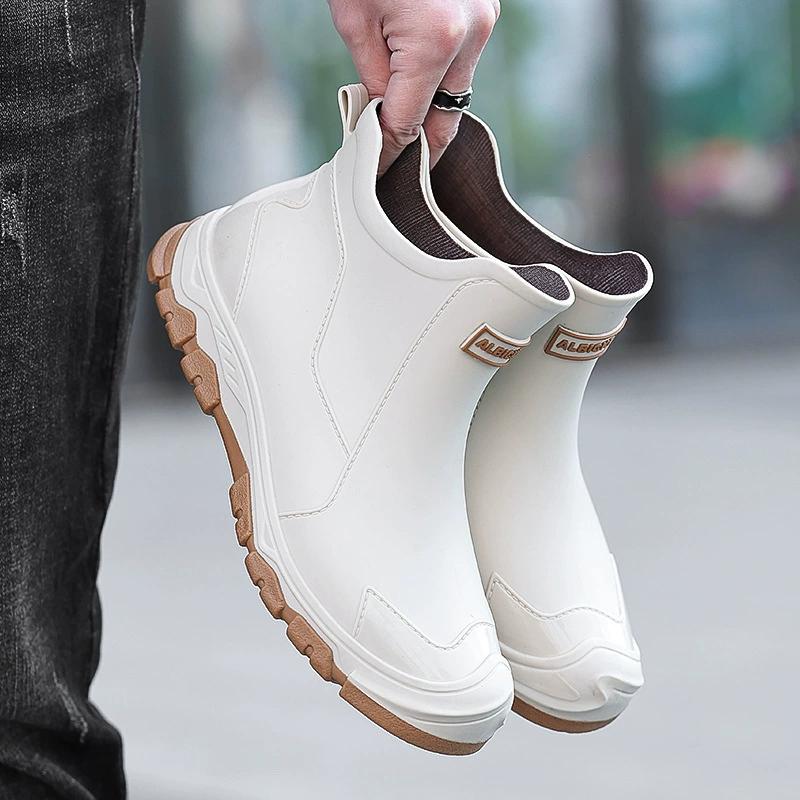 Rain Shoes Waterproof Shoes Trendy Khaki Waterproof Men's Low-Top Anti-Slip Rain Boots - Rubber Outdoor Wading Shoes