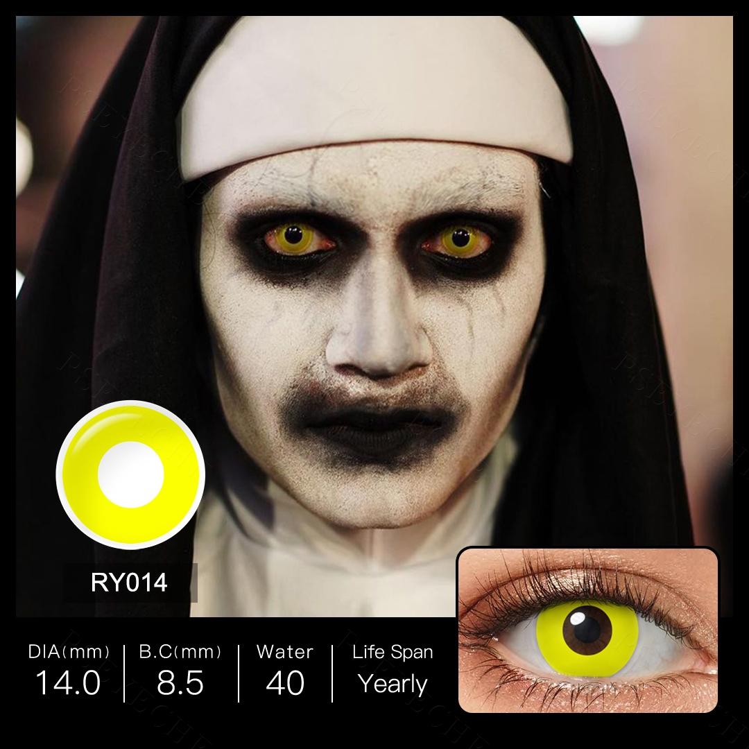 

Pseyeche белые контактные линзы для Хэллоуина, однотонные контакты, черные контактные линзы для слепых, контактные линзы для косплея, сетчатые линзы Crazy Lens 14.0mm жёлтый