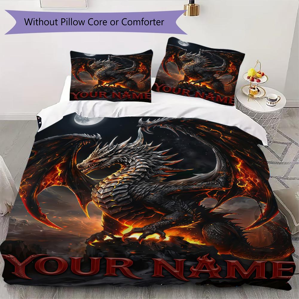 Custom Name Dragon Castle Burn Bedding,Quilt Set Quilt Cover Pillowcase Home Birthday Gift(1 * Duvet Cover + 2 * Pillowcase, Without Core)_lx