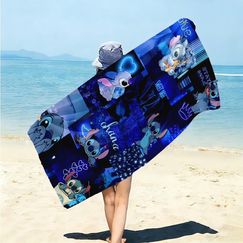 1Pc Stitch Heart Print Beach Towel Microfiber Beach Towel Thin Absorbent For Beach Swimming Yoga Bath Sports 091783