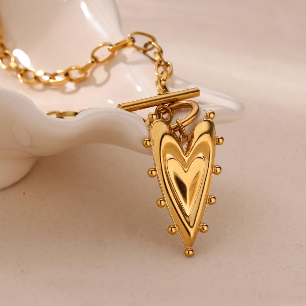 Geometric Heart Necklaces For Women Gold Color Stainless Steel Snake Chain Heart Necklace Aesthetic Wedding Jewelry Gift