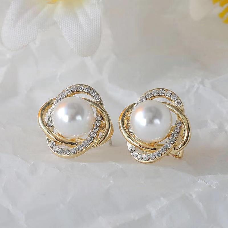 Zircon Crystal Pearl Earrings For Women New Arrival Fashion Luxury Rotate Gold Color Earrings