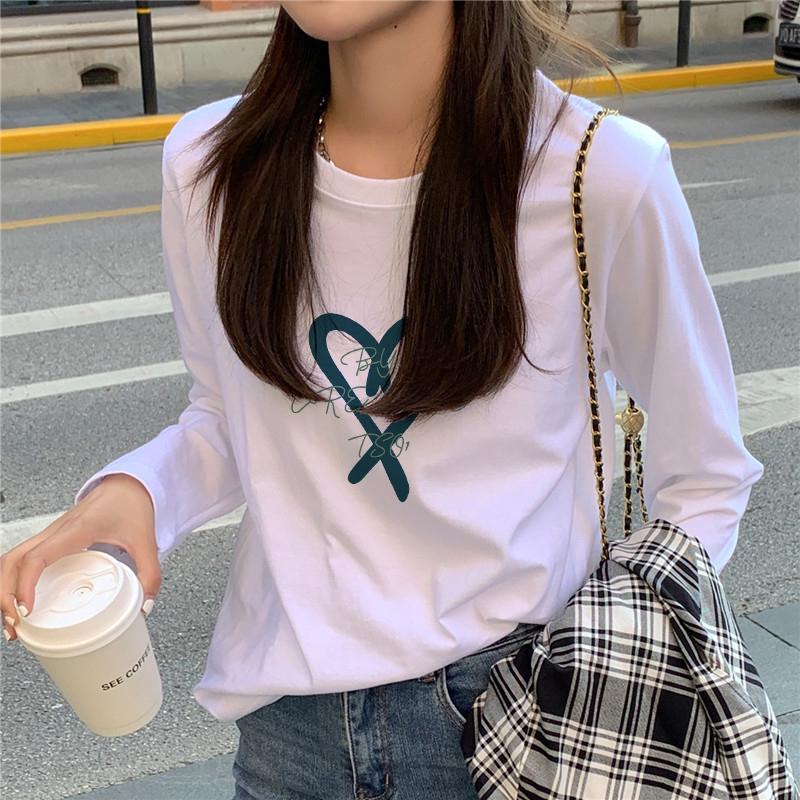 Women's 2025 White Fleece-Lined Cotton Long Sleeve T-Shirt – Loose Fit Inner Wear for Spring