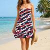 Women’s Strapless Sundress with Flag Print Casual Summer 4th of July Dresses Independence Day Dress Sleeveless Above Knee Length