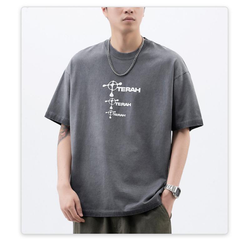 

Летняя американская трикотажная футболка мужская с коротким рукавом, свободного кроя, с принтом, высокой плотности 3XL