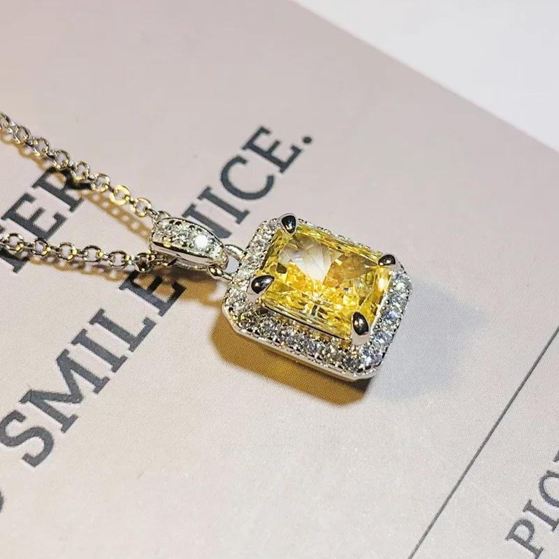 Huitan Noble Yellow Cubic Zirconia Necklace for Women Wedding Engagement Temperament Elegant Lady Necklace Fancy Gift Jewelry
