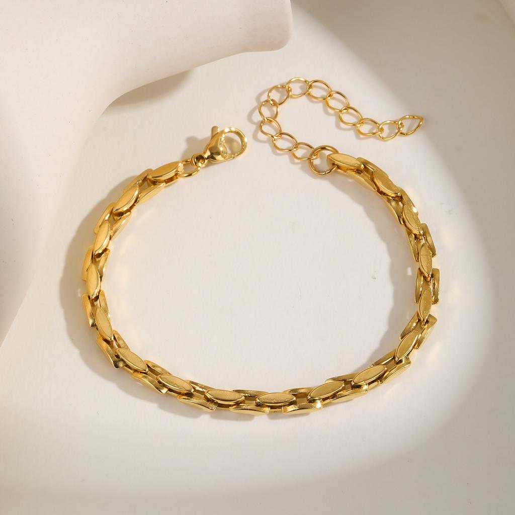 Stainless Steel Handmade Chain Gold Bracelet Simple Fashion Personality Women 2324