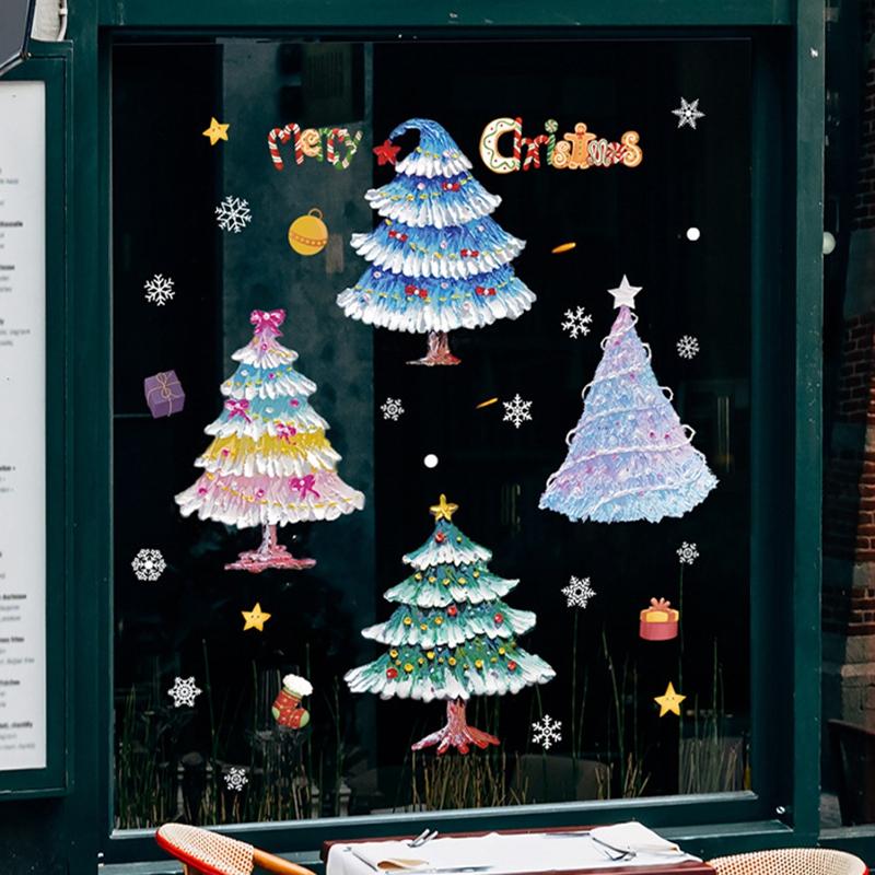 2026 Merry Christmas Window Glass Sticker Santa Claus Xmas Tree Snowflake Kids Room Wall Decals New Year Home Decoration Gift