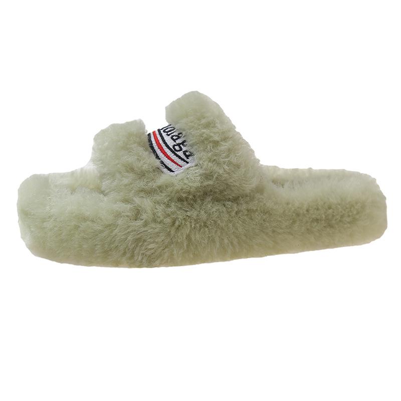 Mao Mao Hausschuhe Damen Oberbekleidung 2025 neu Buchstaben bestickt dicksohlige Lammwolle Herbst und Winter flachsohlige Ein-Wort-Hausschuhe